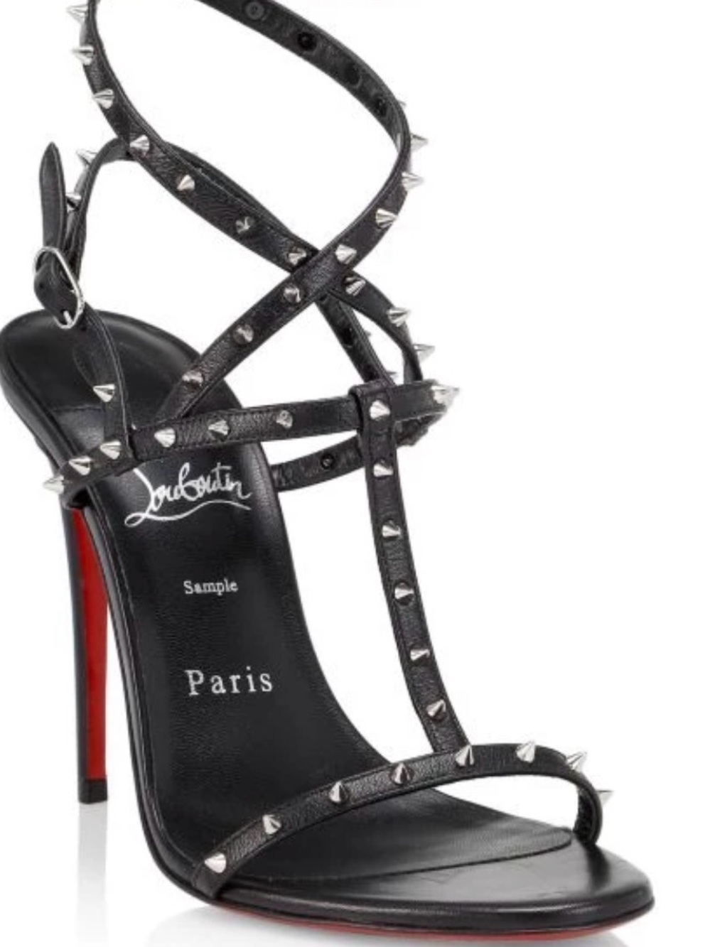 Christian Louboutin Black Studded Strappy Stiletto Sandals with Red Soles - Picture 9 of 10